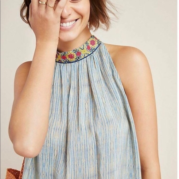 Anthropologie Loire embroidered top w tie on back - Picture 2 of 5